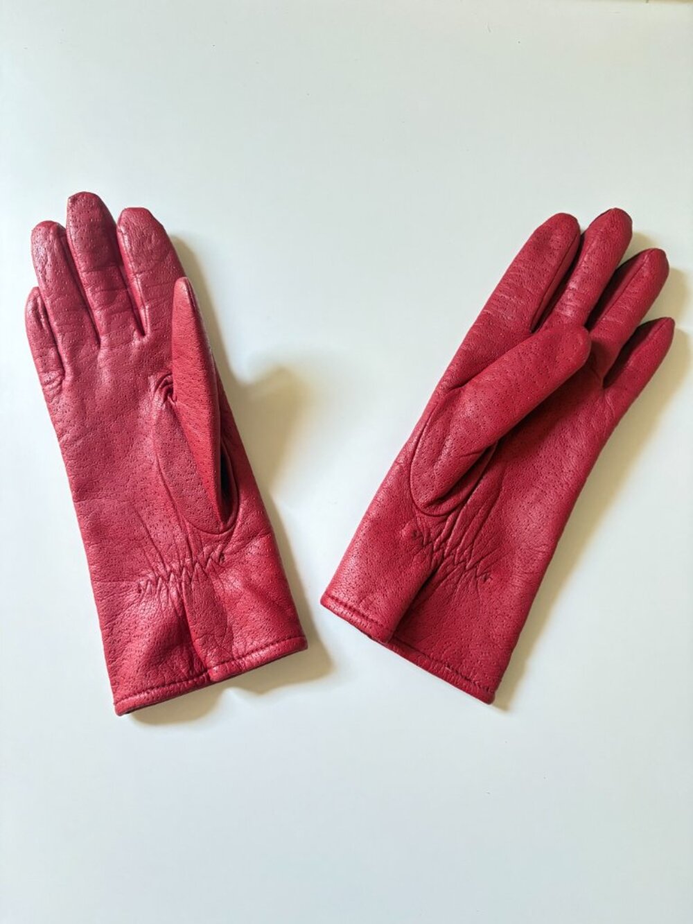 Fownes red leather fleece lined women's fall winter spring glove size 7.5 - Picture 4 of 4